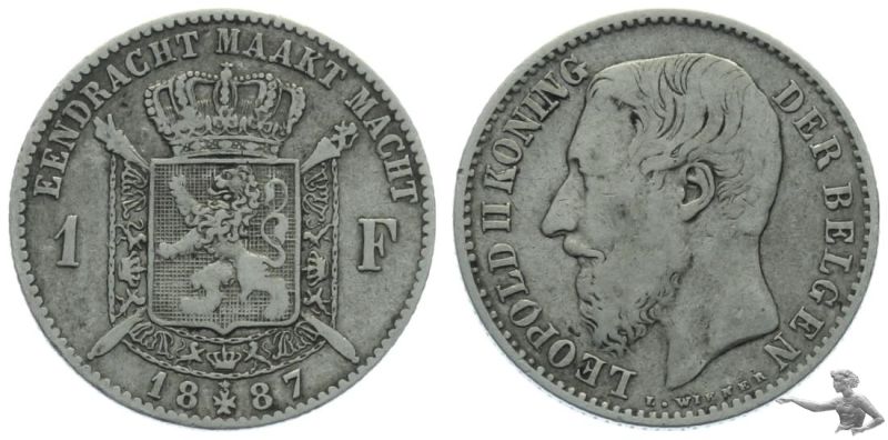 Belgien 1 Franc 1887 Leopold I. &amp; Leopold II. -------------------------------- IHR PREISVORSCHLAG?